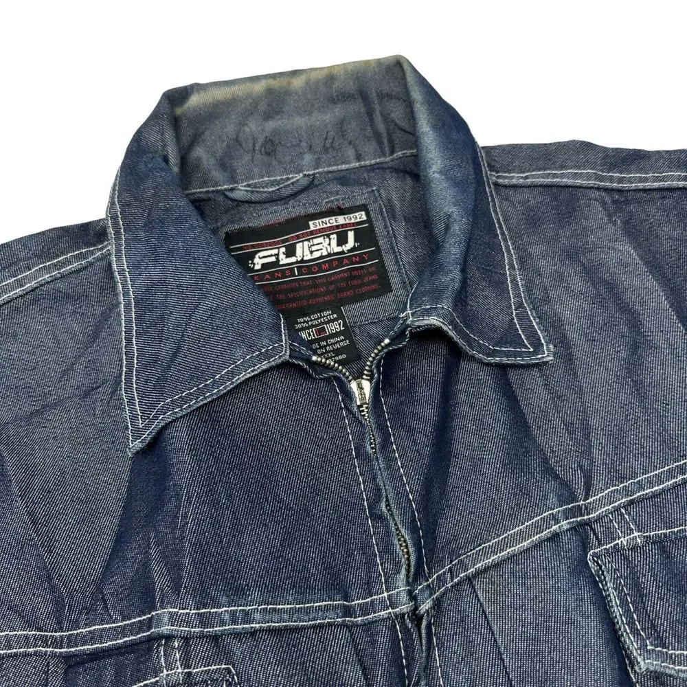 FUBU The Collection Blue‎ Denim Jacket Button Y2K 90s 3XL XXXL
